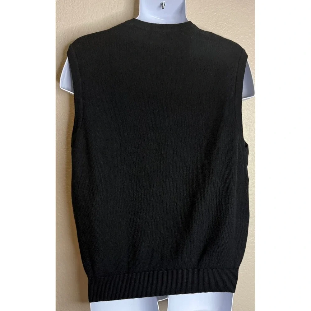 Polo Golf Ralph Lauren Mens L Sweater Vest Black Cotton V‎ Neck Knit Logo Preppy